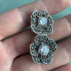 Vintage Judith Jack marcasite Sterling silver flower earrings